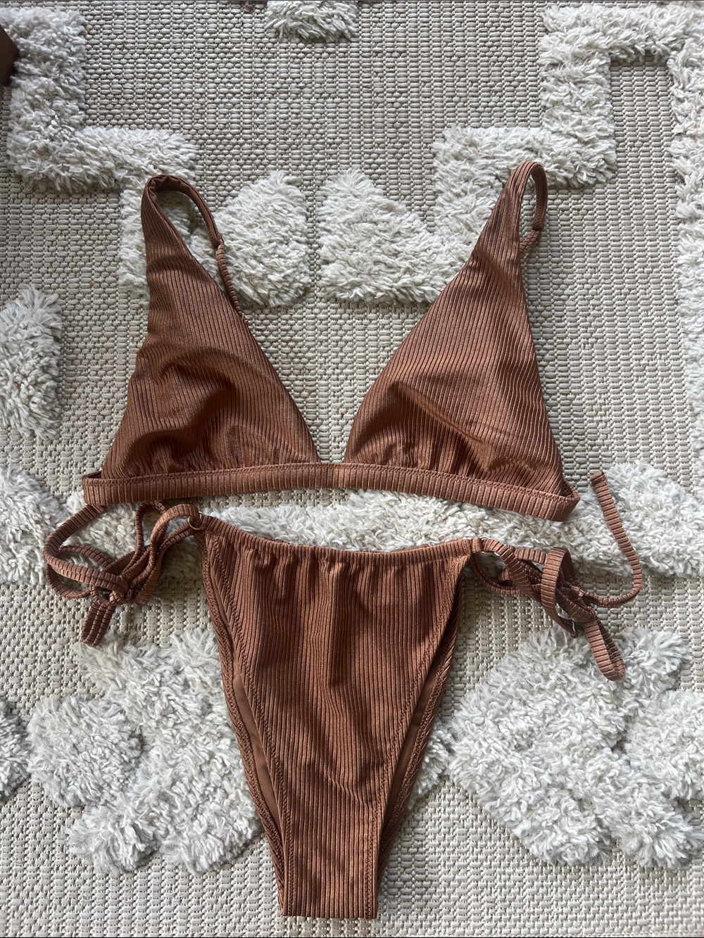 Aerie Shine Rib Bikini Set in Horizon Brown